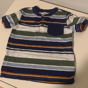 Carter’s Child of Mine Navy Green Striped Pocket T Shirt 4T EUC